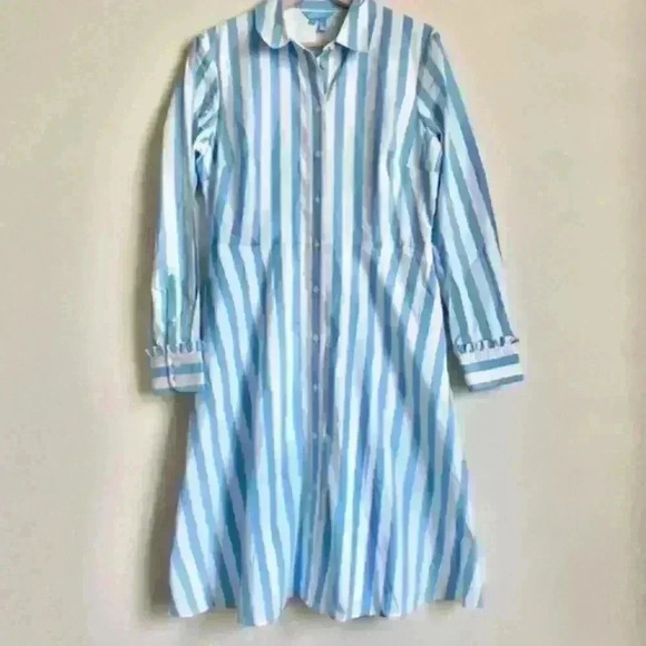DRAPER JAMES Carly Blue White Striped Cotton Shirt Dress in Awning Stripe - Picture 5 of 9
